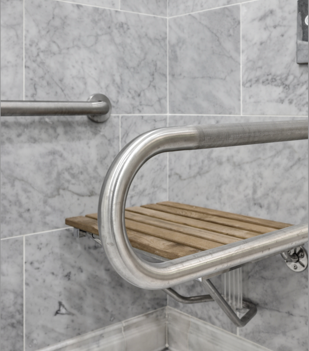 Shower grab bar and shower bench